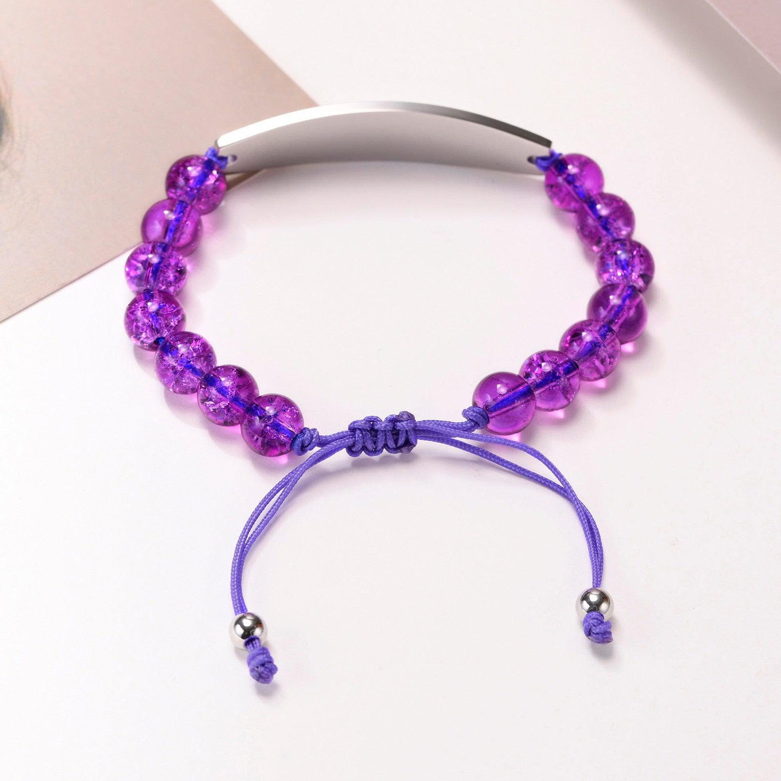 Adjustable Medical Alert Bracelet with Purple Beads-Medical ID Bracelet-Auswara