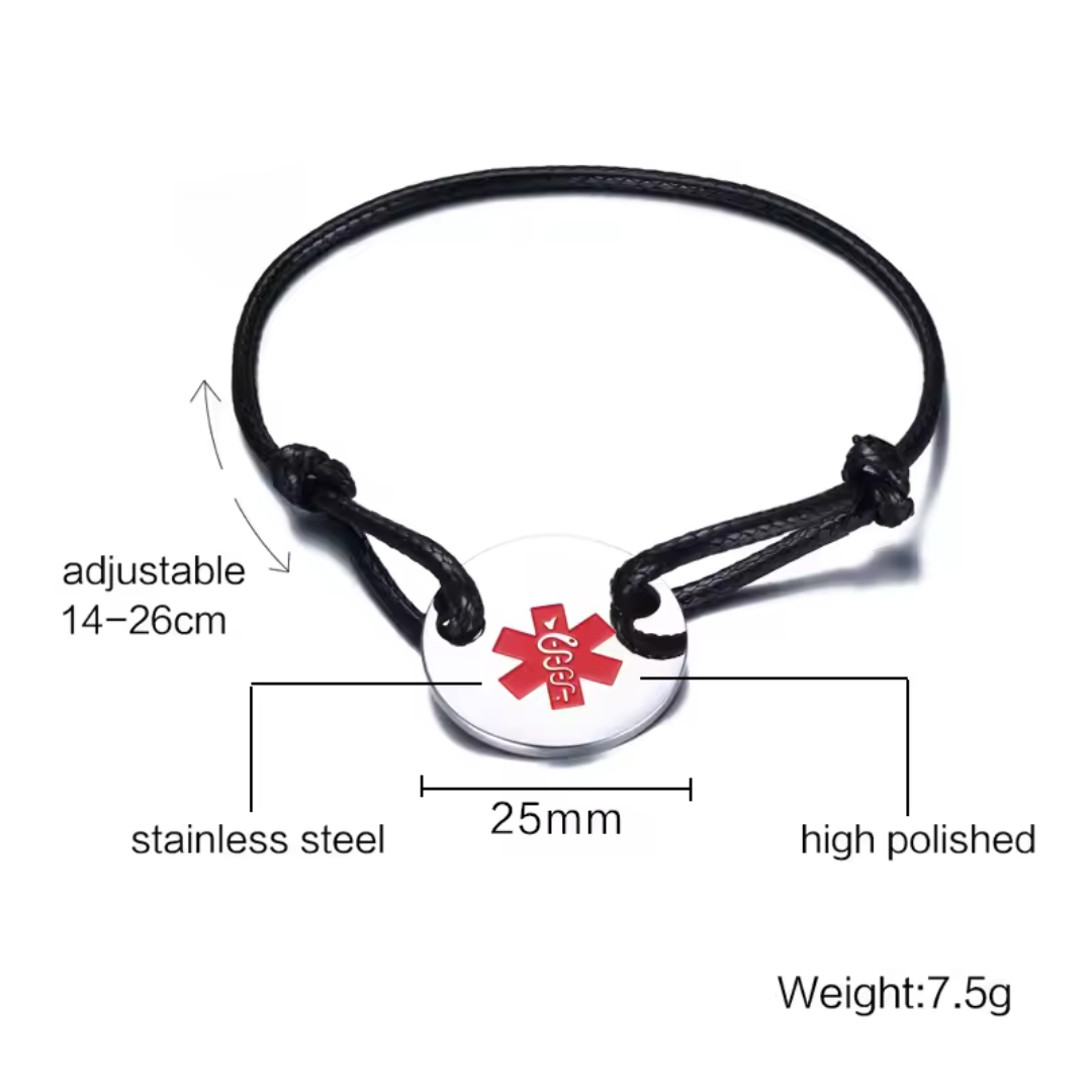 Adjustable Medical Alert Rope Bracelet-Medical ID Bracelet-Auswara