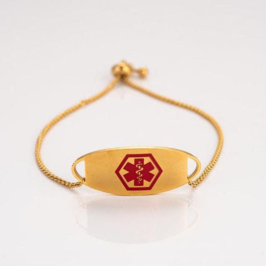 Adjustable Medical Alert Slider Bracelet – Gold Colour-Medical ID Bracelet-Auswara