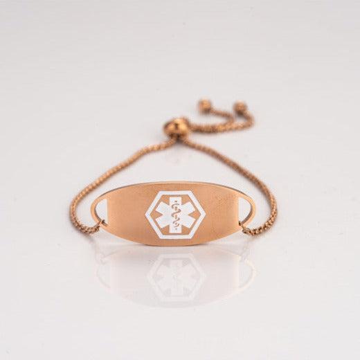 Adjustable Medical Alert Slider Bracelet – Rose Gold Colour-Medical ID Bracelet-Auswara