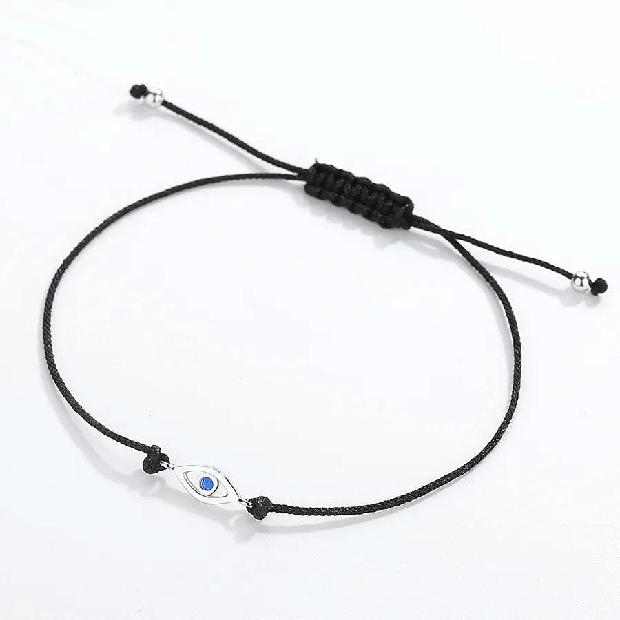 Adjustable Rope Sterling Silver Evil Eye Bracelet-Evil Eye Bracelet-Auswara
