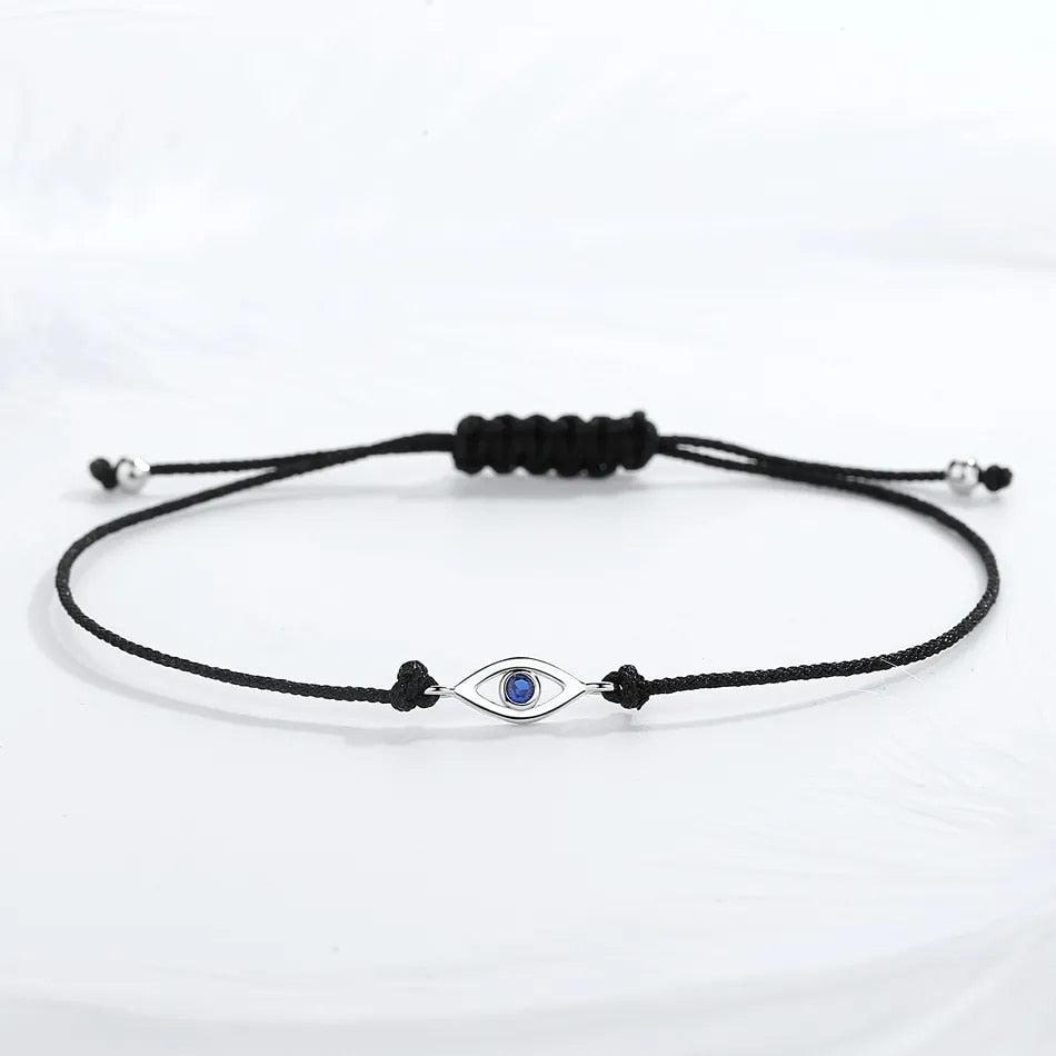 Adjustable Rope Sterling Silver Evil Eye Bracelet-Evil Eye Bracelet-Auswara