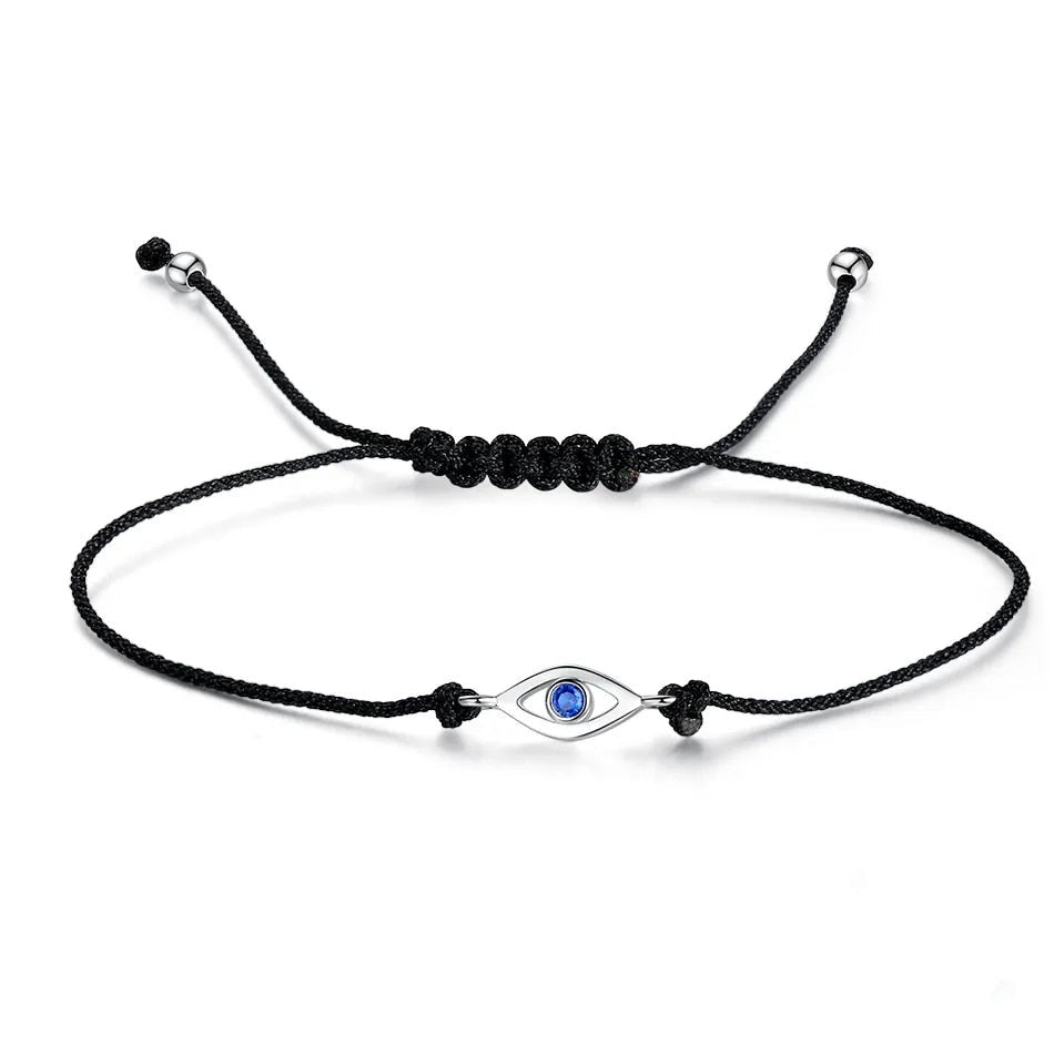 Adjustable Rope Sterling Silver Evil Eye Bracelet-Evil Eye Bracelet-Auswara