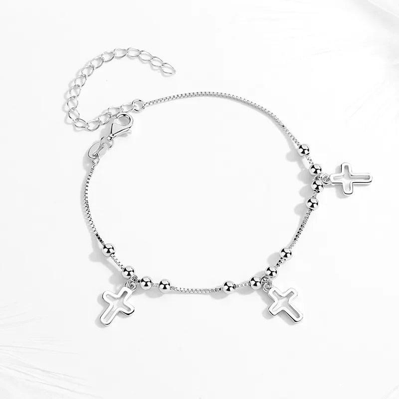 Adjustable Sterling Silver Triple Cross Bracelet-Cross Bracelet-Auswara