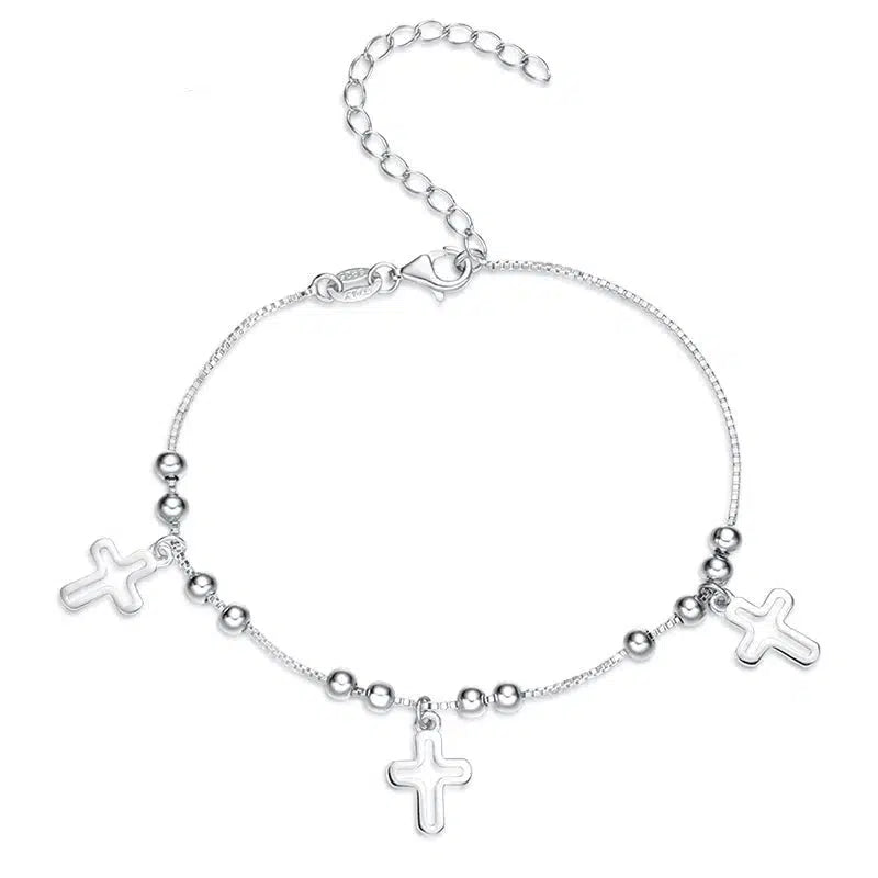 Adjustable Sterling Silver Triple Cross Bracelet-Cross Bracelet-Auswara