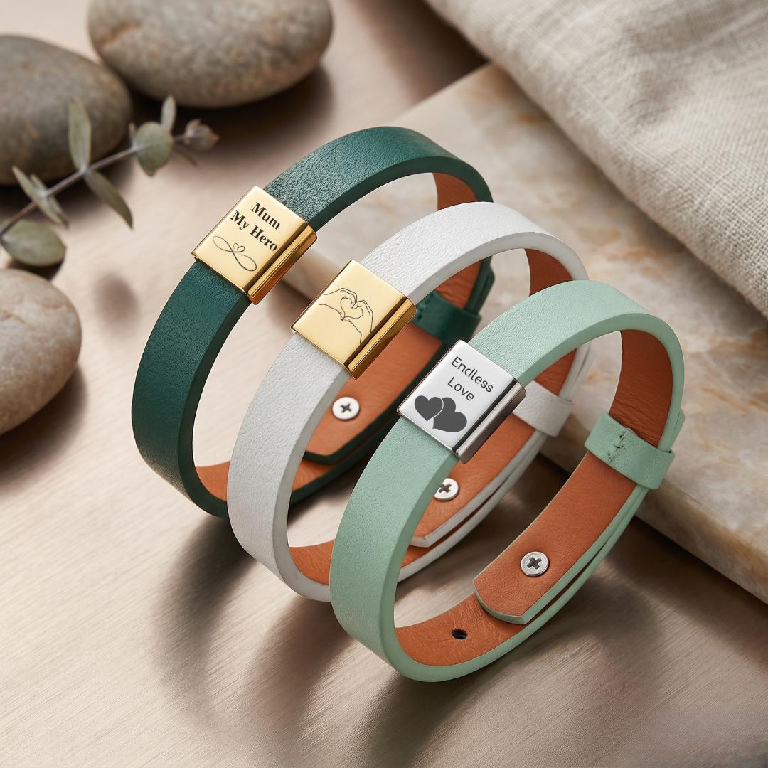 Amora Women Personalised Leather Bracelet-Personalised Bracelet-Auswara