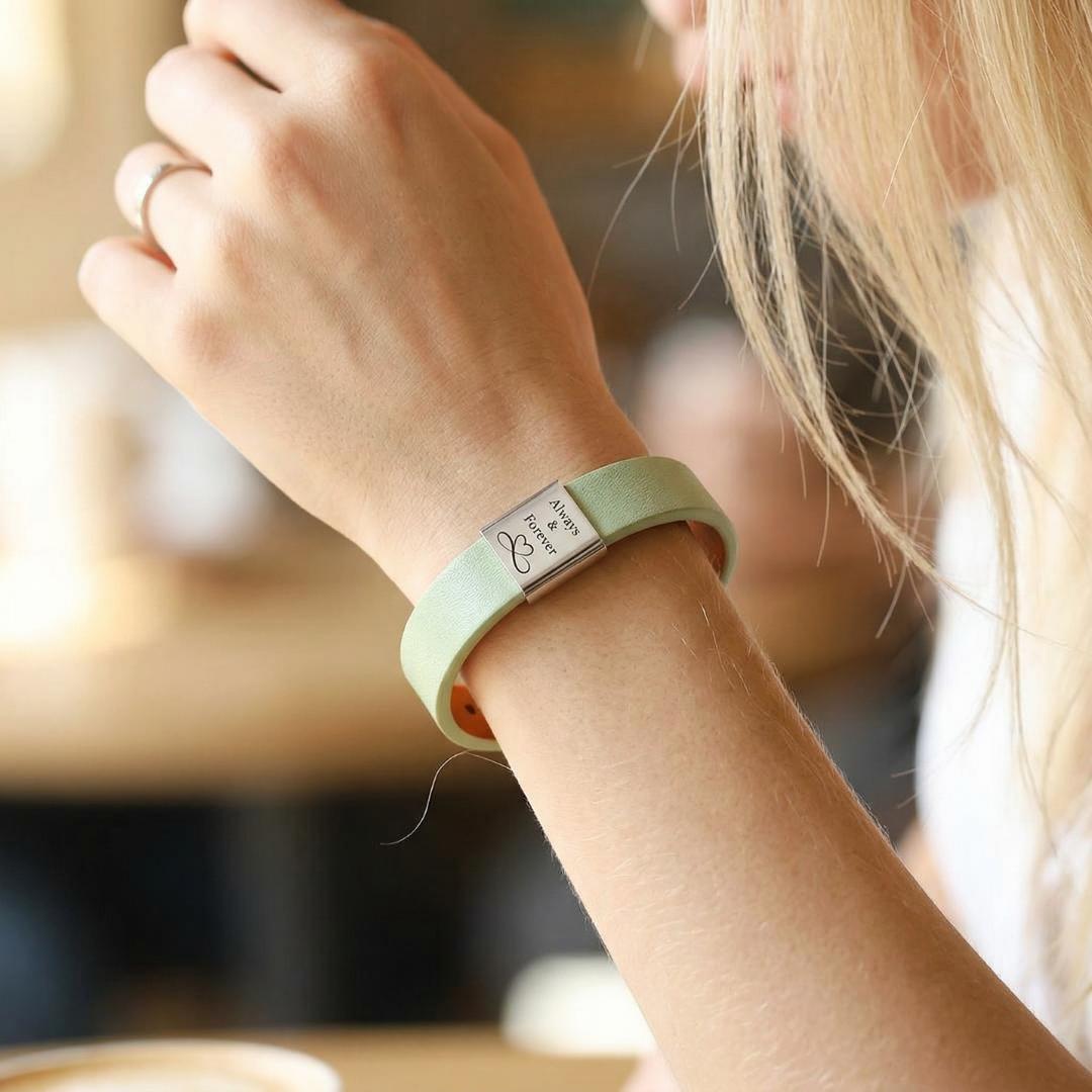 Amora Women Personalised Leather Bracelet-Personalised Bracelet-Auswara
