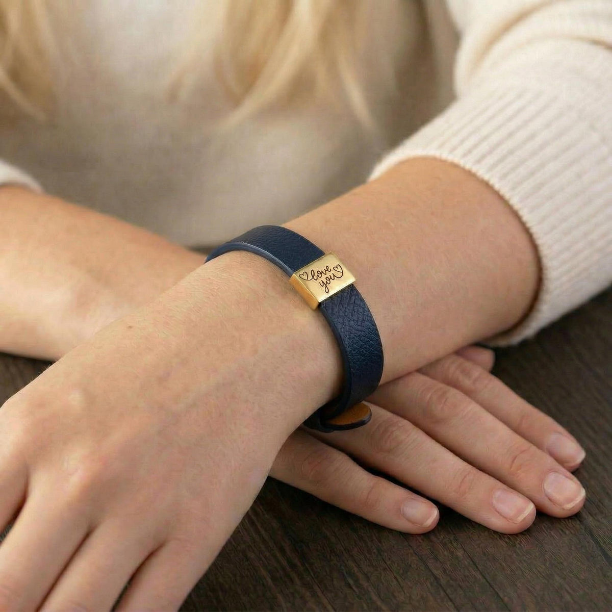 Amora Women Personalised Leather Bracelet-Personalised Bracelet-Auswara