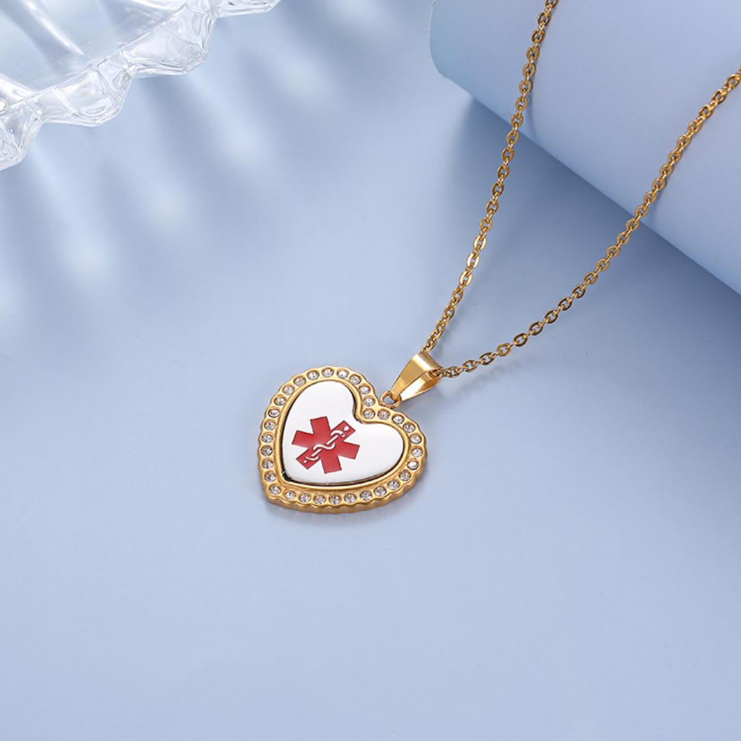 Amour Heart Personalised Medical ID Necklace-Medical Necklace-Auswara