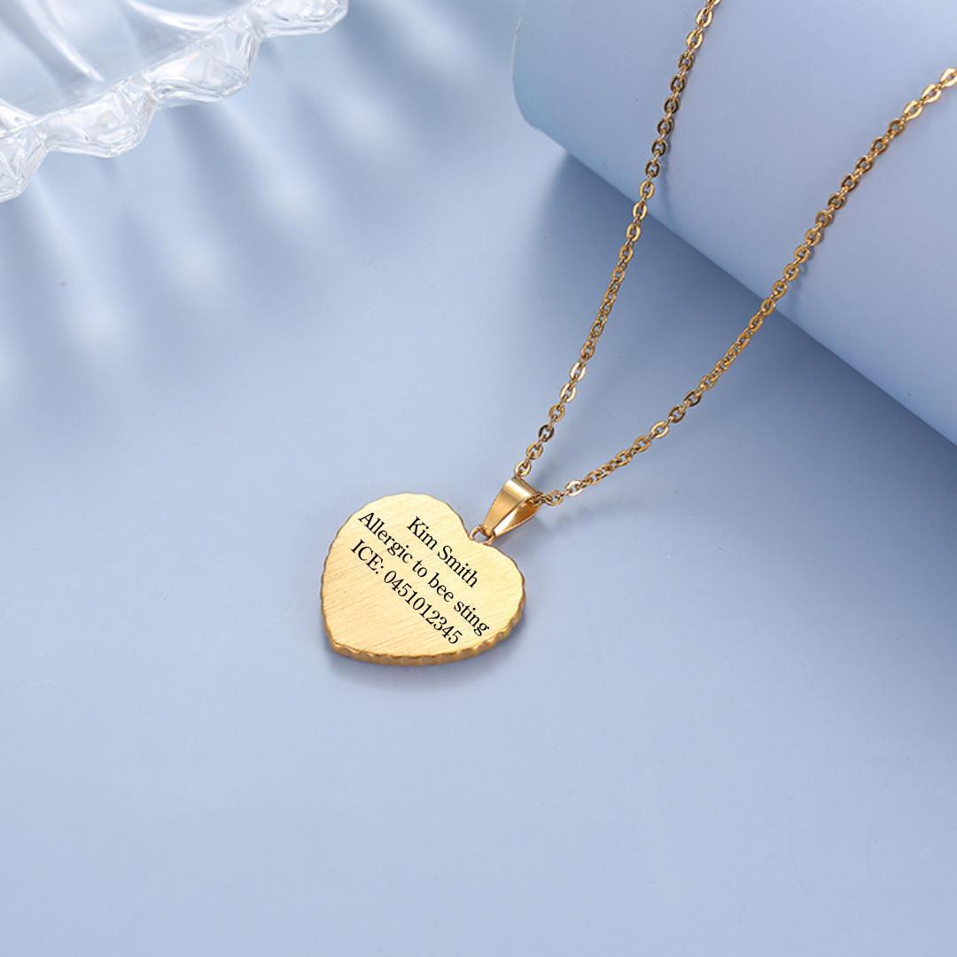 Amour Heart Personalised Medical ID Necklace-Medical Necklace-Auswara