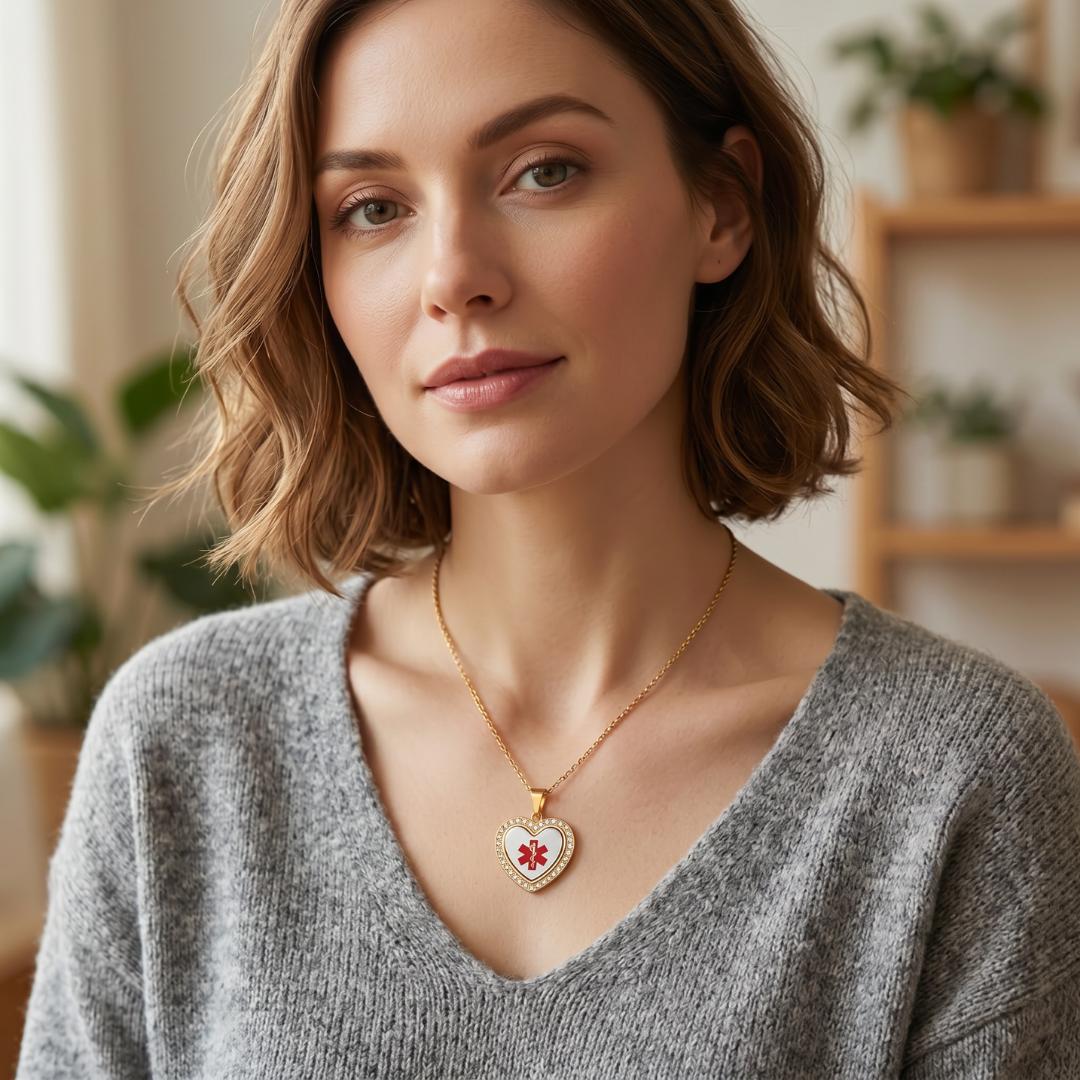 Amour Heart Personalised Medical ID Necklace-Medical Necklace-Auswara