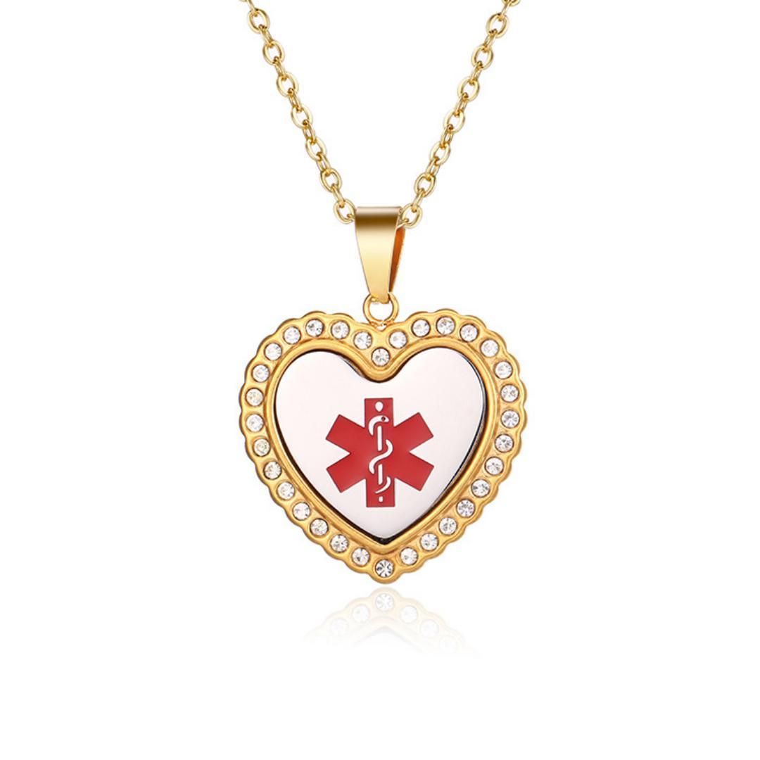 Amour Heart Personalised Medical ID Necklace-Medical Necklace-Auswara