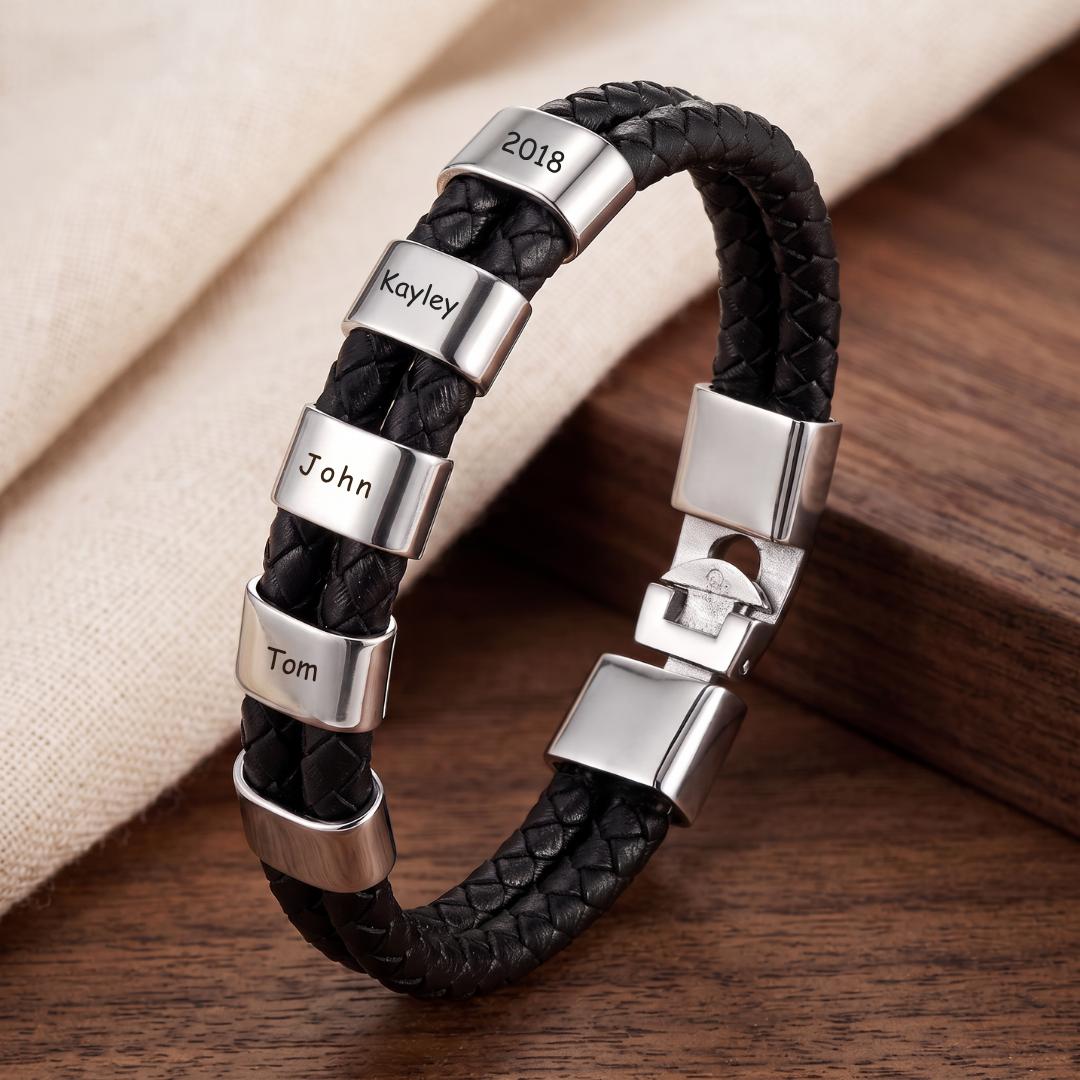 Atlas Personalised Men's Leather Bracelet-Personalised Bracelet-Auswara