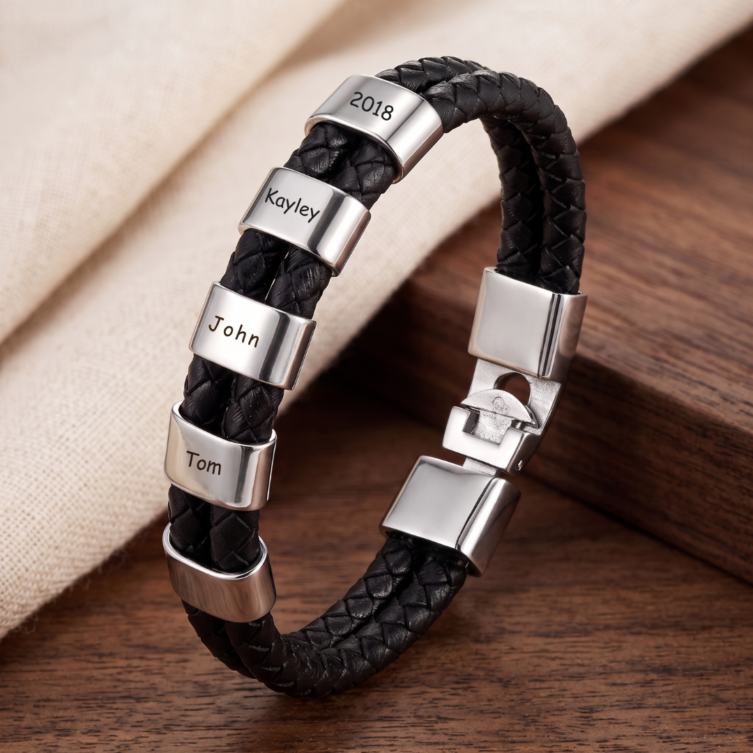 Atlas Personalised Men's Leather Bracelet