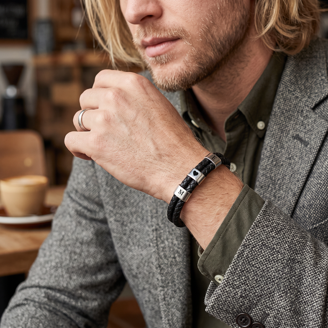 Atlas Personalised Men's Leather Bracelet