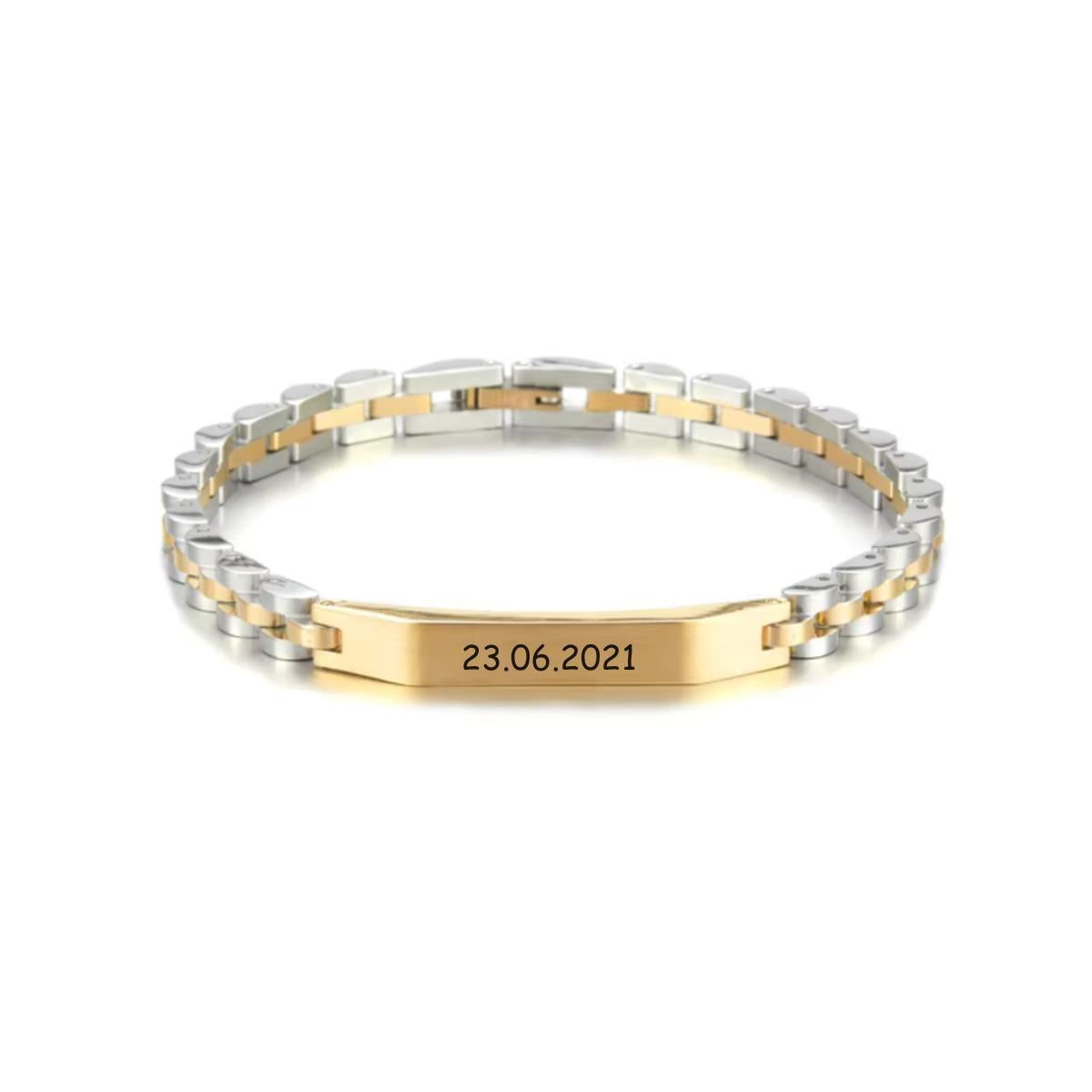 Aureon™ Angled Bar Personalised Unisex Bracelet, Premium Stainless Steel-Personalised Bracelet-Auswara