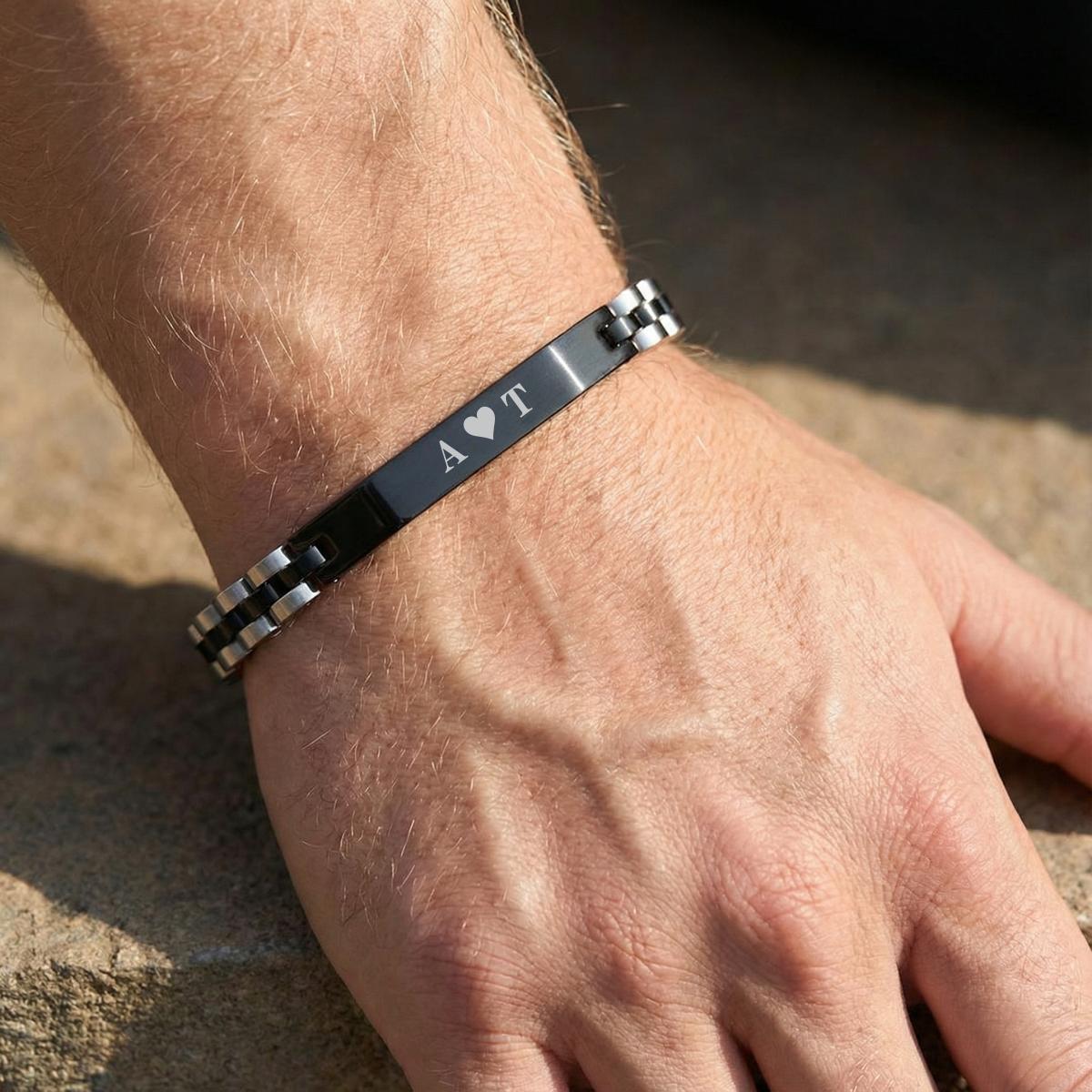 Aureon™ Angled Bar Personalised Unisex Bracelet, Premium Stainless Steel-Personalised Bracelet-Auswara