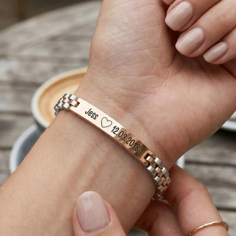Aureon Curved Unisex Personalised Link Bracelet-Personalised Bracelet-Auswara