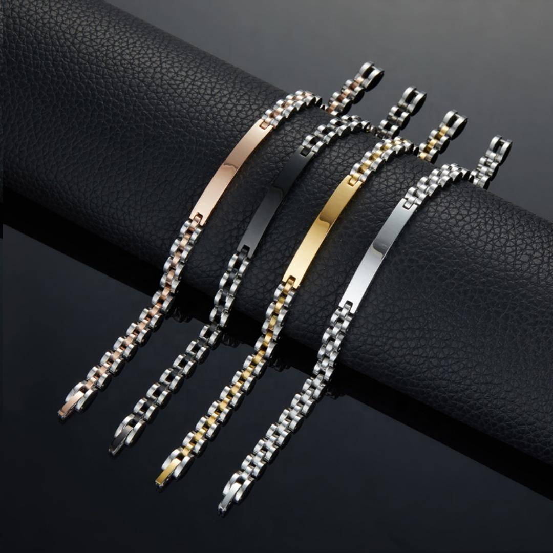 Aureon Curved Unisex Personalised Link Bracelet-Personalised Bracelet-Auswara