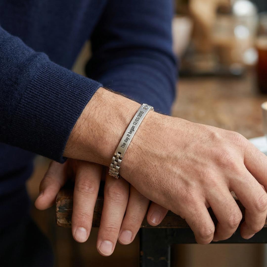 Aureon Curved Unisex Personalised Link Bracelet-Personalised Bracelet-Auswara