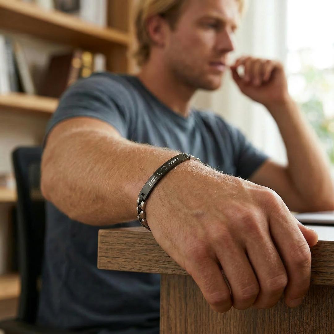 Aureon Curved Unisex Personalised Link Bracelet-Personalised Bracelet-Auswara