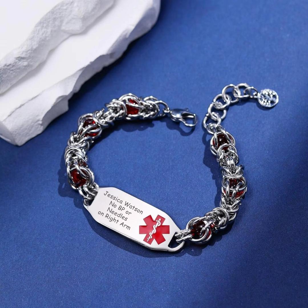 Aurora Weave Medical ID Bracelet with Red Beads-Medical ID Bracelet-Auswara