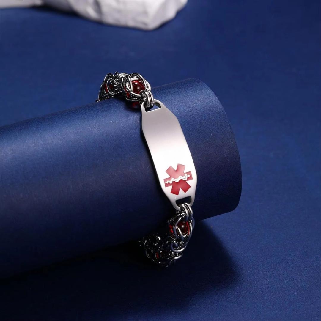 Aurora Weave Medical ID Bracelet with Red Beads-Medical ID Bracelet-Auswara