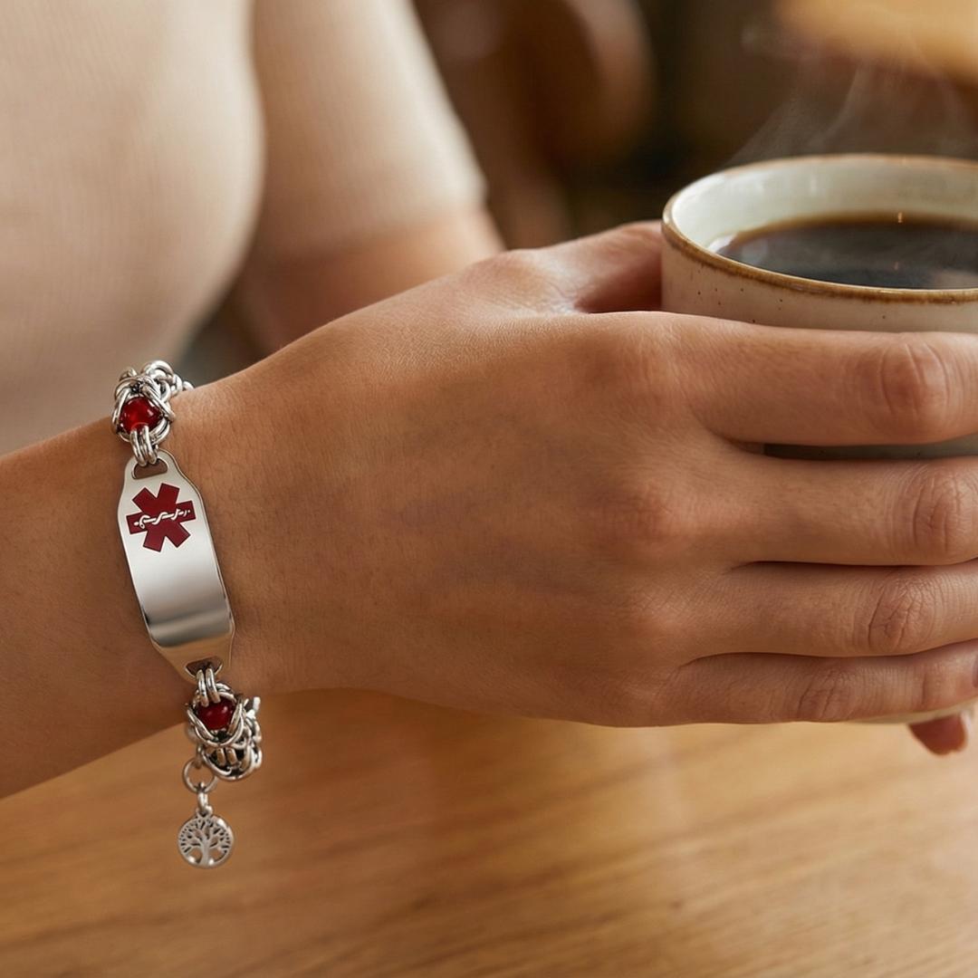 Aurora Weave Medical ID Bracelet with Red Beads-Medical ID Bracelet-Auswara