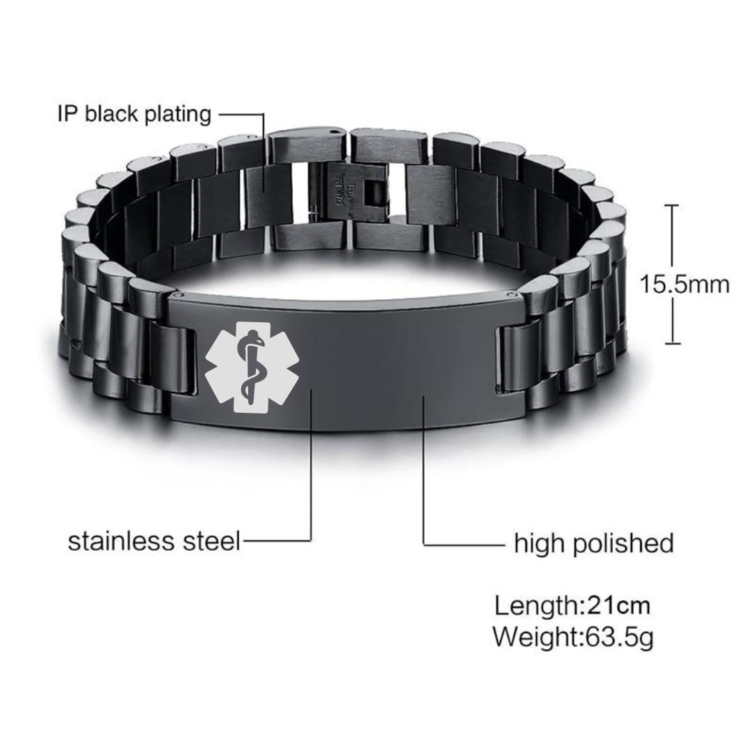 Aussie's Luxe Guardian Black Medical ID Bracelet-Medical ID Bracelet-Auswara