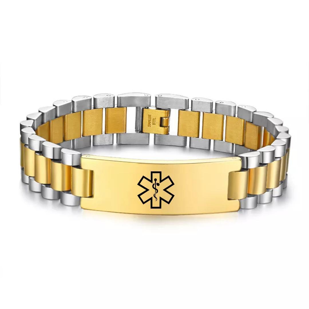 Aussie's Luxe Guardian Medical ID Bracelet in Silver & Gold - Gold Colour Plate-Medical ID Bracelet-Auswara