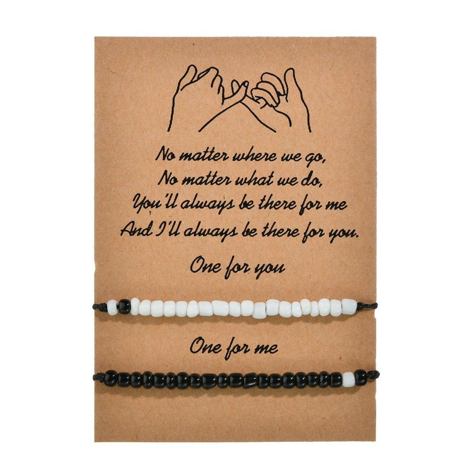 BFF Black & White Beads Bracelet Set-Friendship Bracelets-Auswara