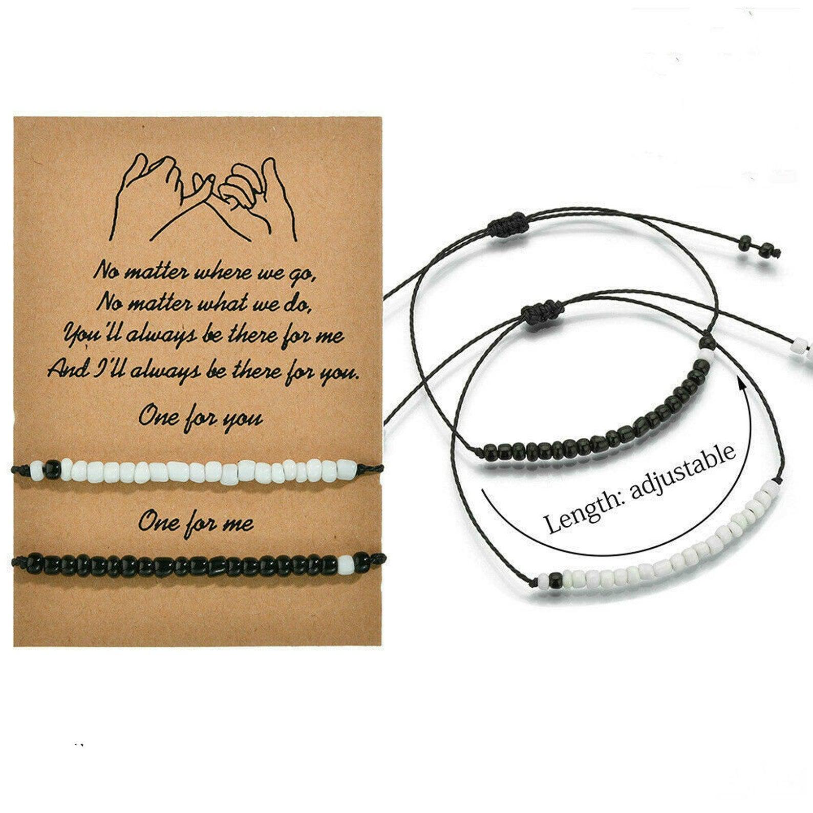 BFF Black & White Beads Bracelet Set-Friendship Bracelets-Auswara