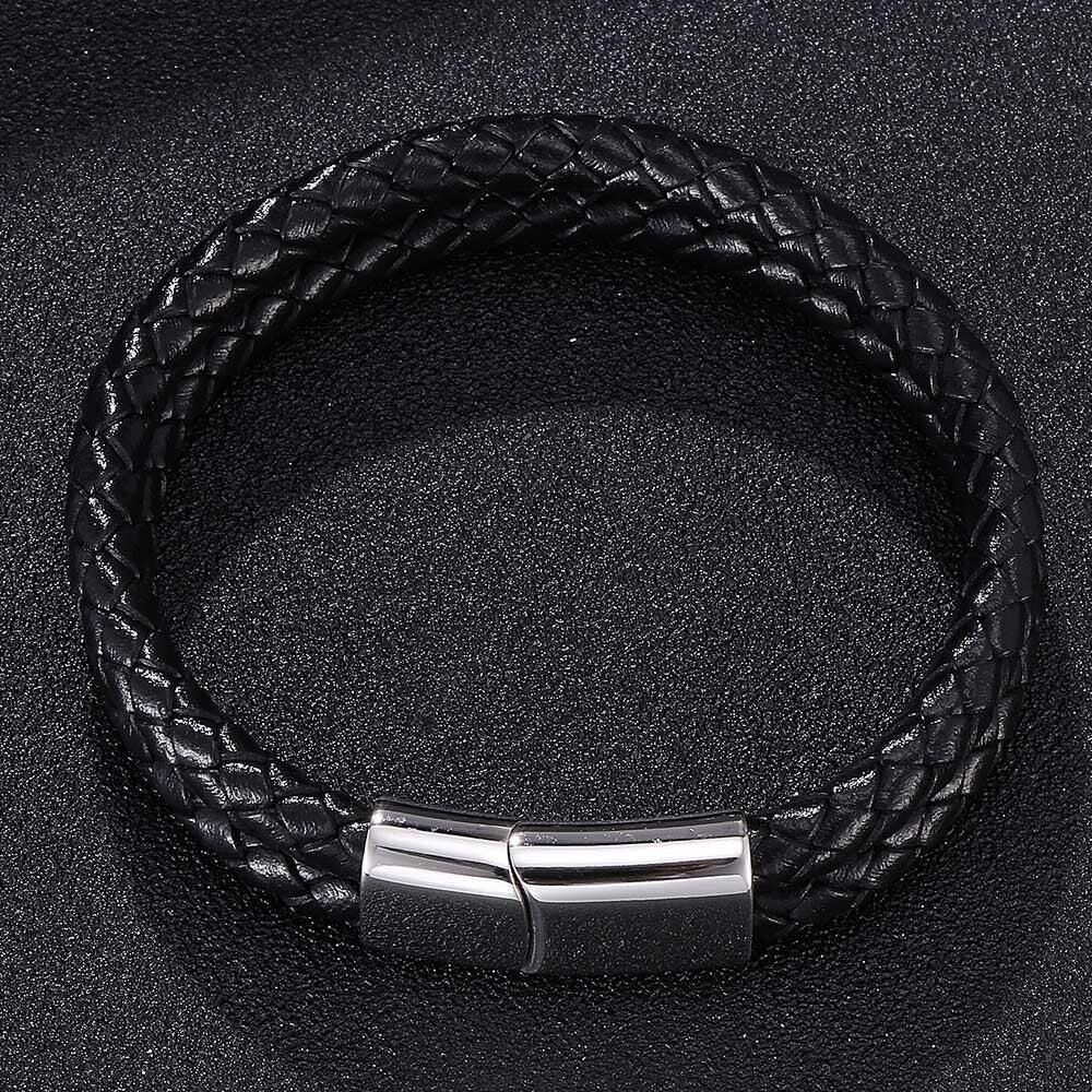 Black Double Braided Personalised Leather Bracelet-Personalised Bracelet-Auswara