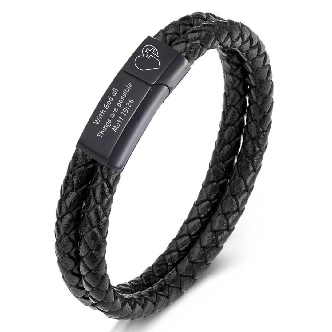 Black Double Braided Personalised Leather Bracelet with Black Clasp-Personalised Bracelet-Auswara