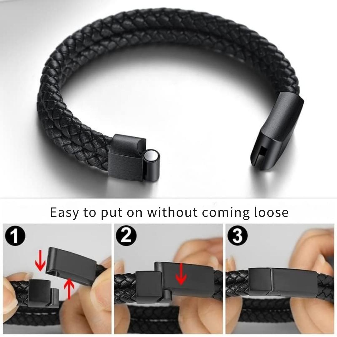 Black Double Braided Personalised Leather Bracelet with Black Clasp-Personalised Bracelet-Auswara