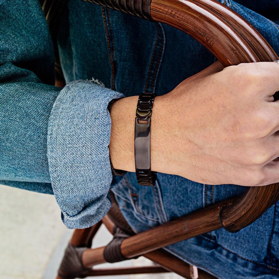 Black Engravable Stainless Steel Bracelet for Men (OLD TEMPLATE)-Personalised Bracelet-Auswara