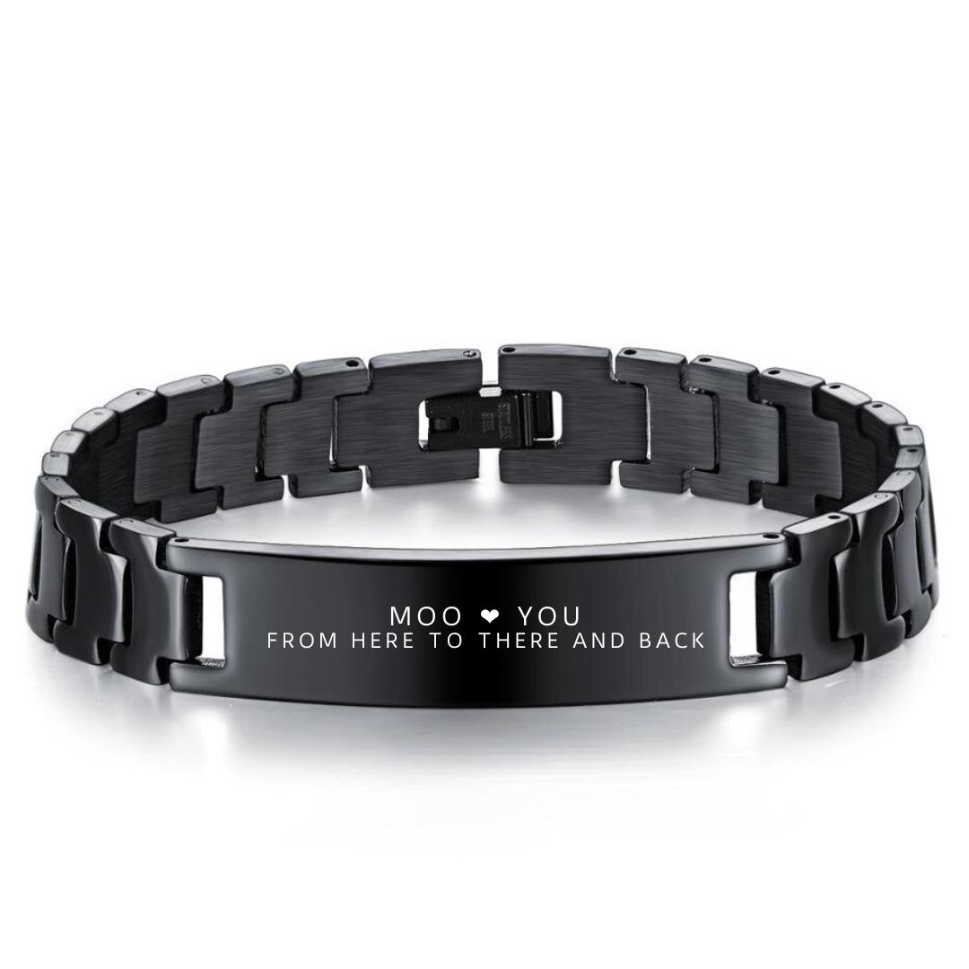 Black Engravable Stainless Steel Bracelet for Men (OLD TEMPLATE)-Personalised Bracelet-Auswara