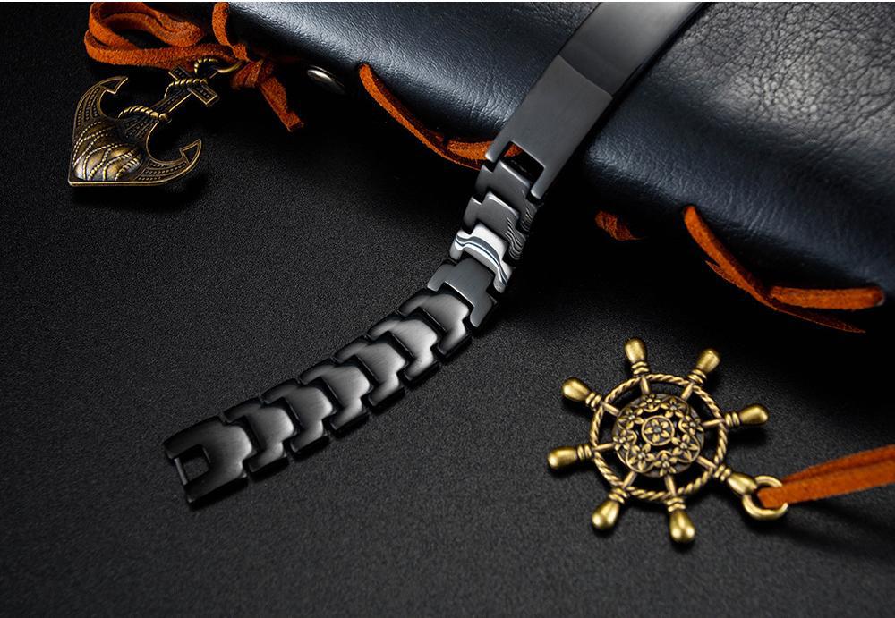 Black Engravable Stainless Steel Bracelet for Men (OLD TEMPLATE)-Personalised Bracelet-Auswara