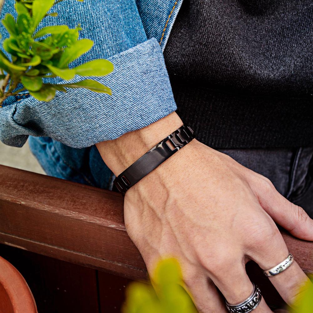 Black Engravable Stainless Steel Bracelet for Men (OLD TEMPLATE)-Personalised Bracelet-Auswara