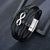 Black Infinity Leather Bracelet for Men – Custom Engraved Clasp-Personalised Bracelet-Auswara