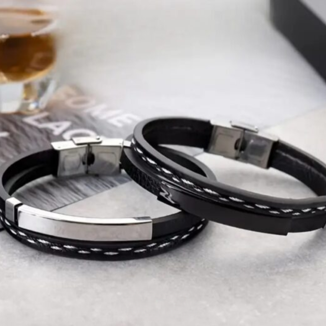 Black Leather with Engraved Bar