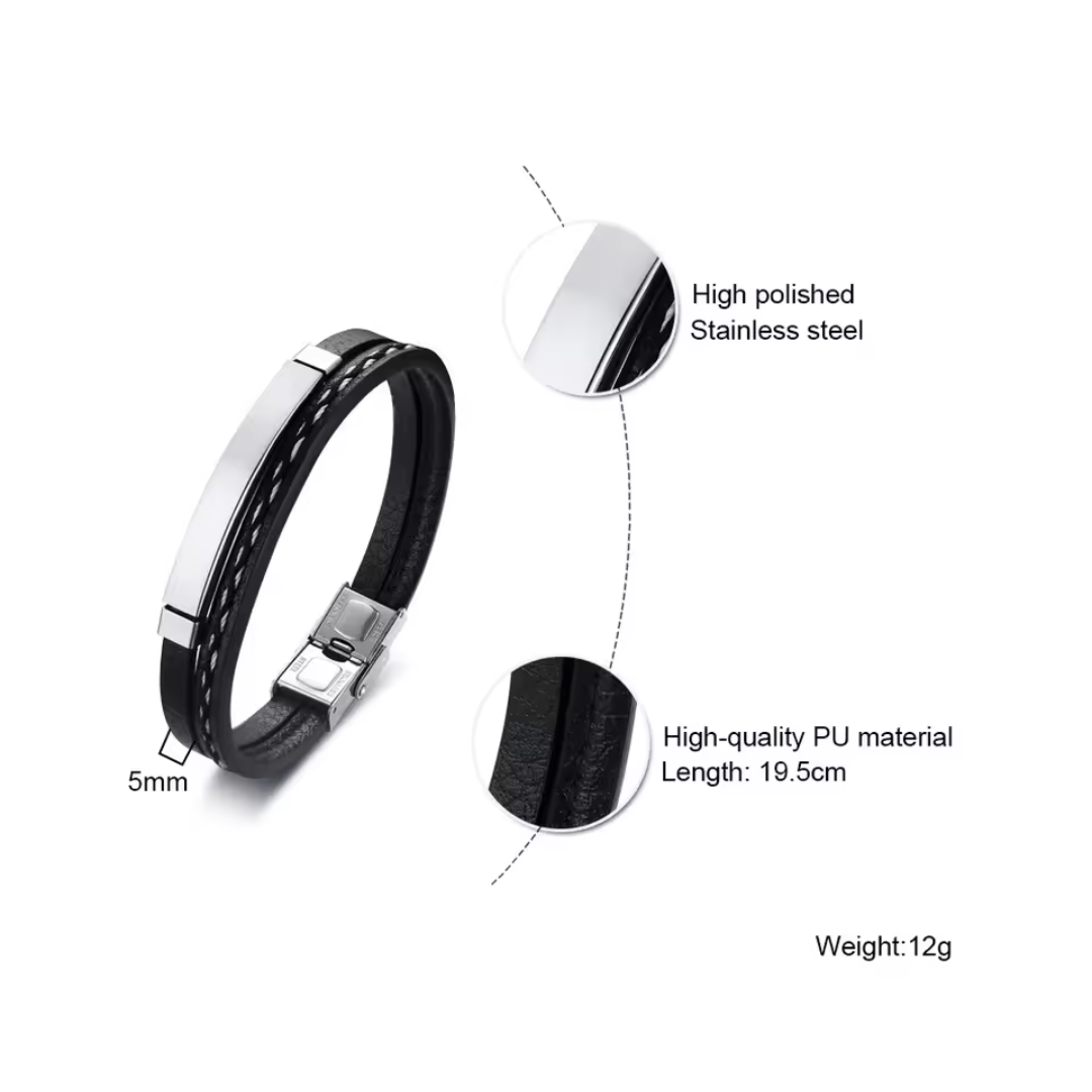 Black Leather with Engraved Bar