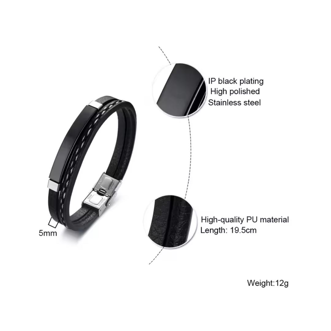 Black Leather with Engraved Bar