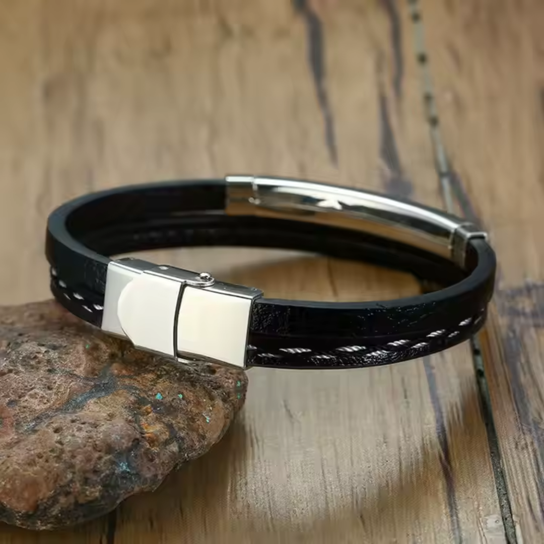 Black Leather with Engraved Bar