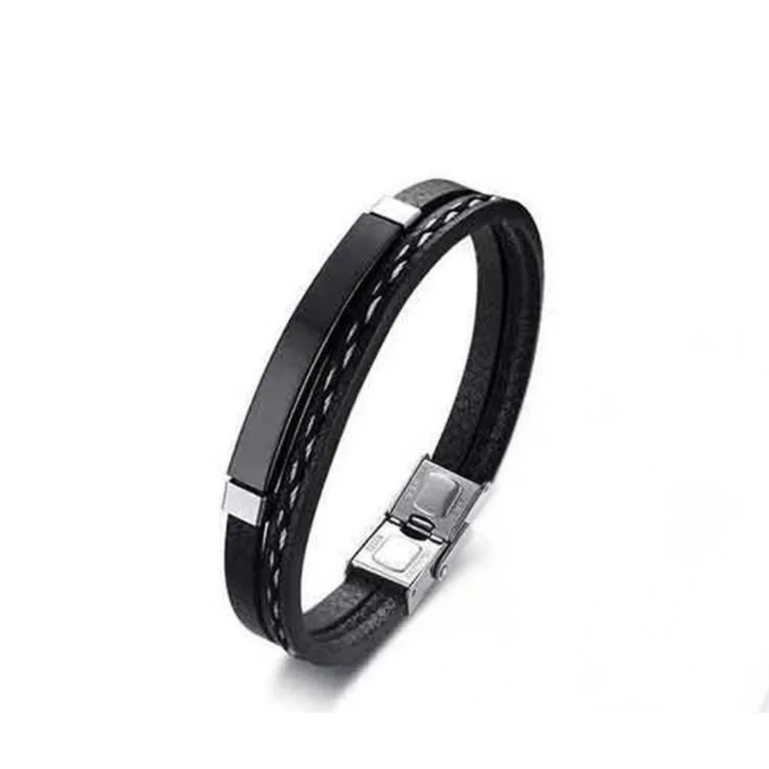 Black Leather with Engraved Bar