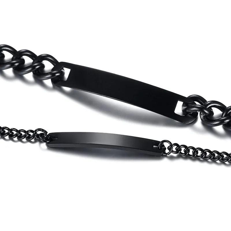 Personalised Black Matching Couples Bracelets with Link Chain-Couple Bracelet-Auswara