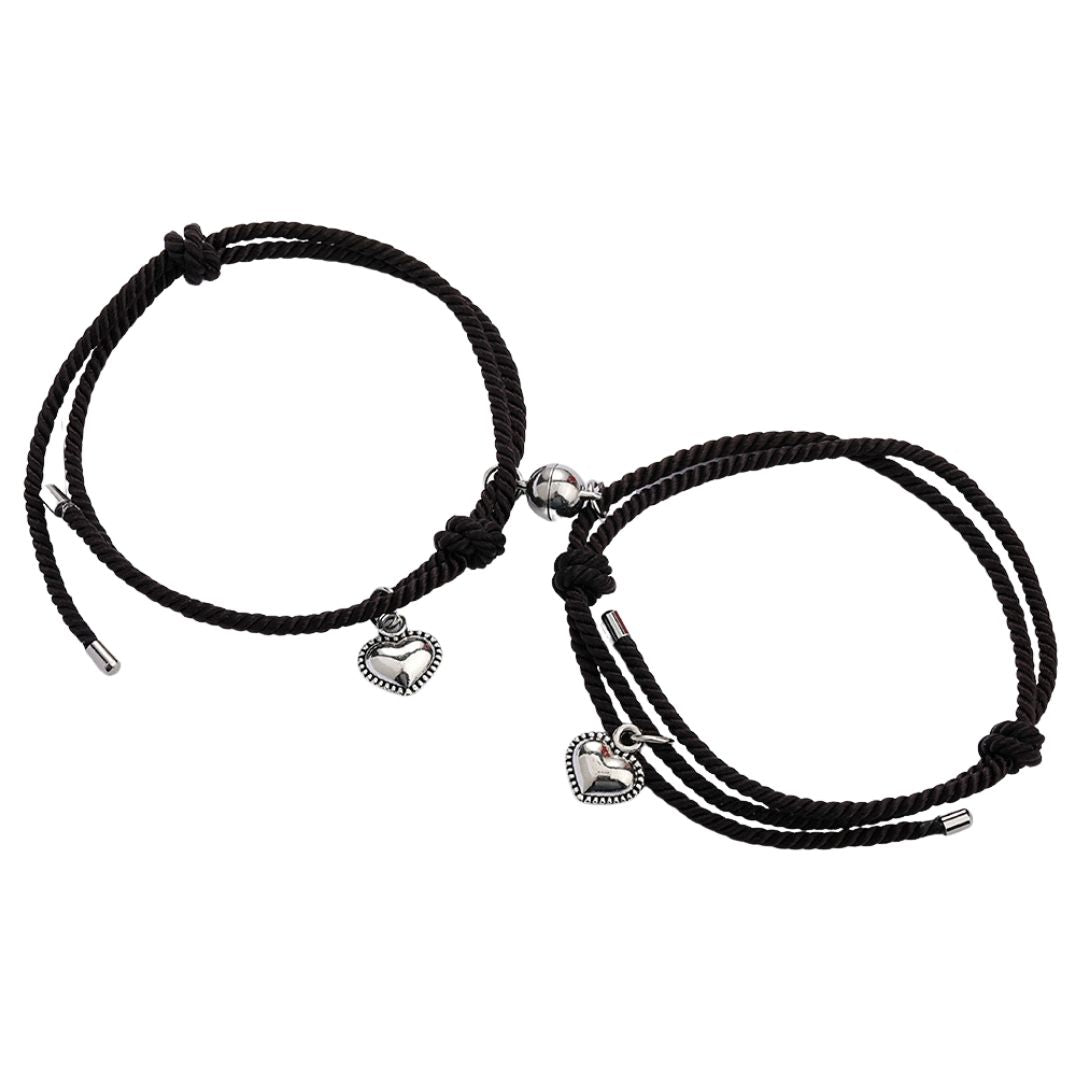 Black Magnetic Couple Rope Bracelets with Hearts-Couple Bracelet-Auswara