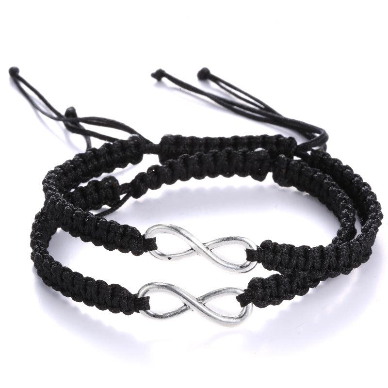 Black Matching Infinity Braided Bracelets for Couples-Couple Bracelet-Auswara