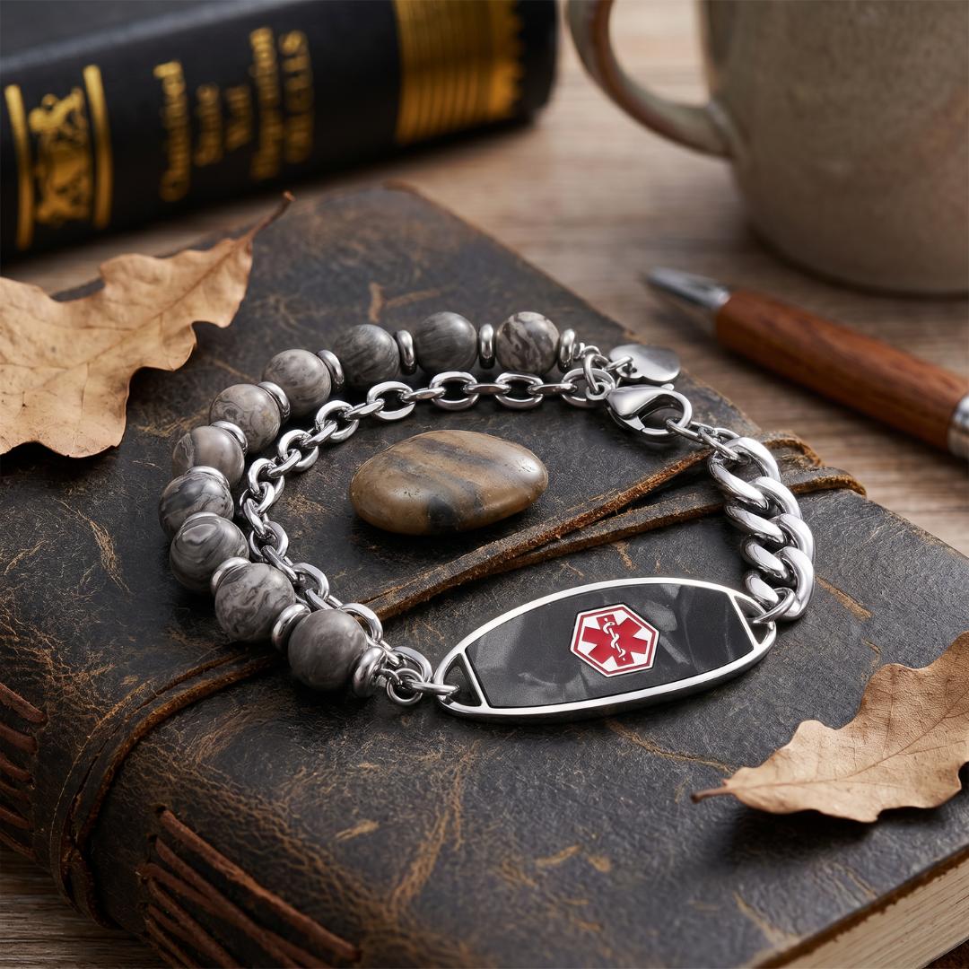 Black Monaco Women Medical ID Bracelet-Medical ID Bracelet-Auswara