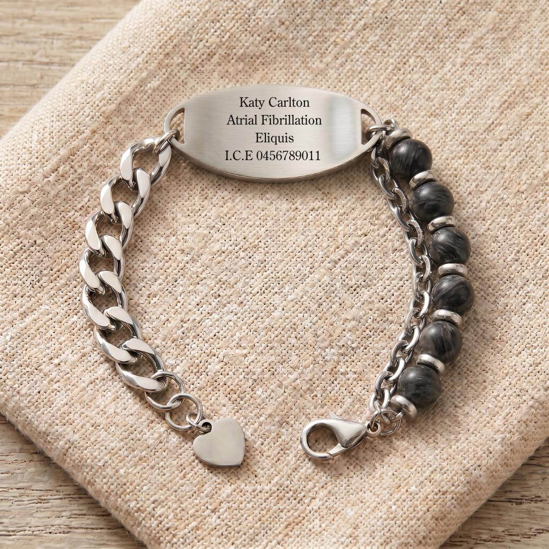 Black Monaco Women Medical ID Bracelet-Medical ID Bracelet-Auswara